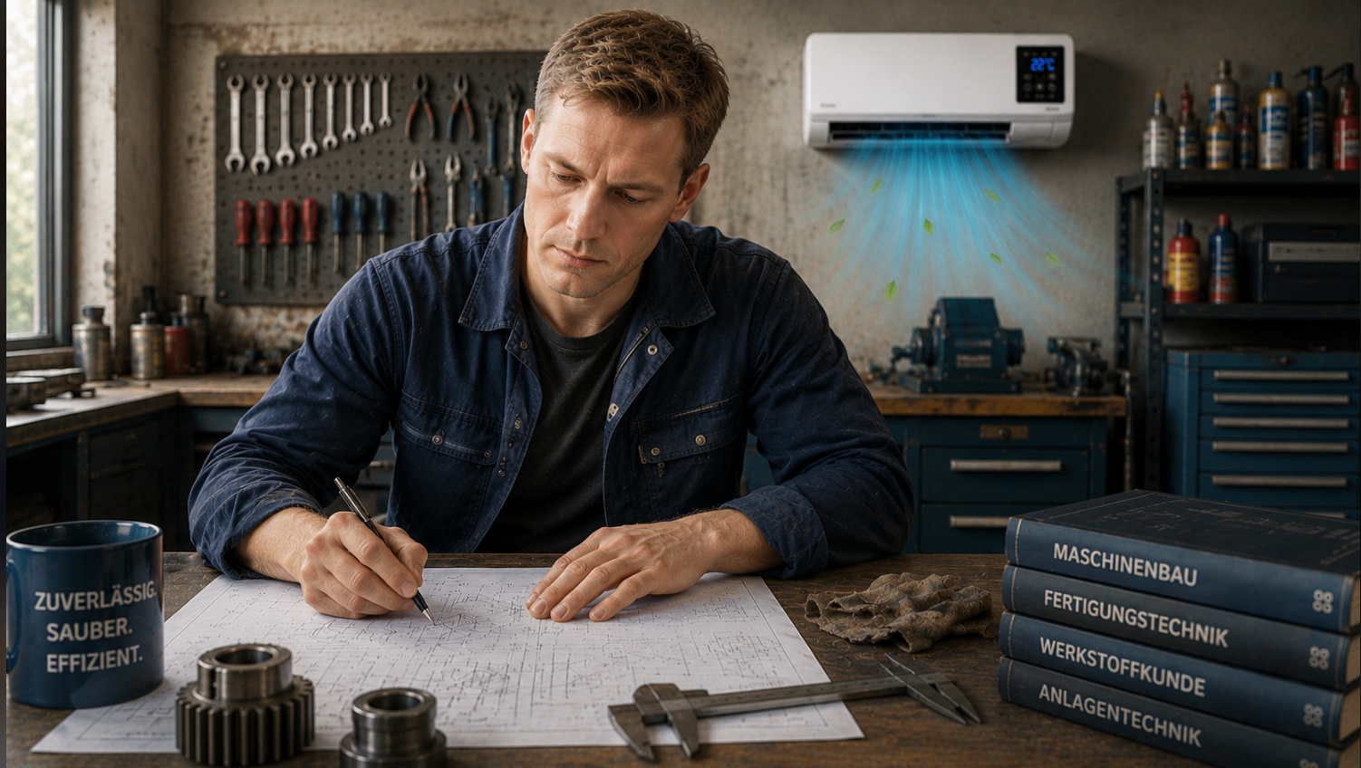 A compact home comfort product being reviewed on a desk